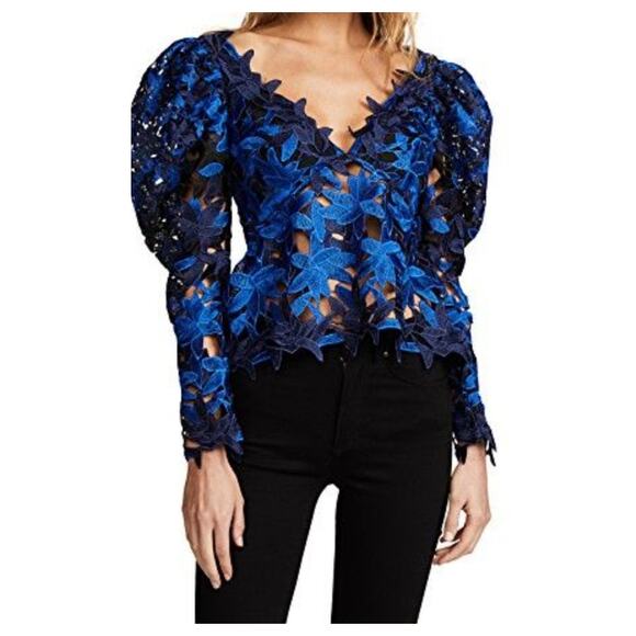 Acler DAVIS SZ 6 Marine Blue Lace Long Sleeve Top - Picture 1 of 8